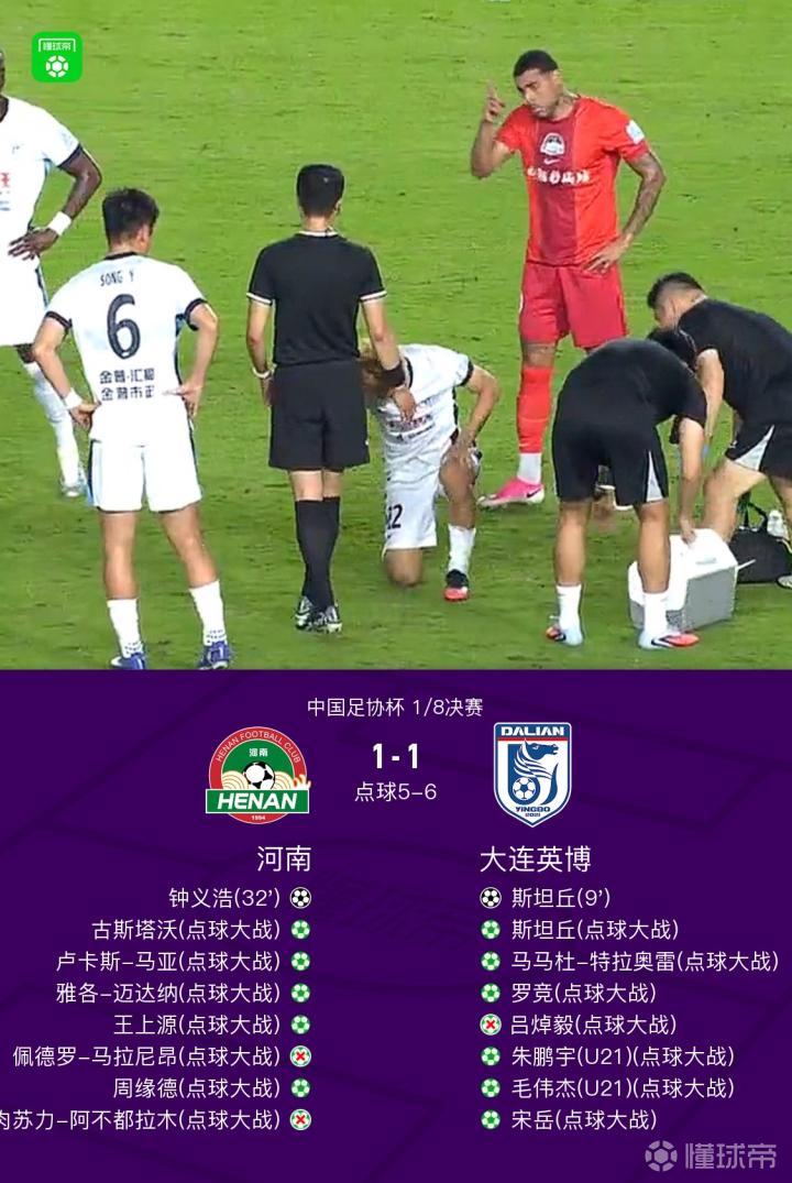 河南6-7大连英博，斯坦丘进球，马拉尼昂与阿卜杜肉苏力罚失点球